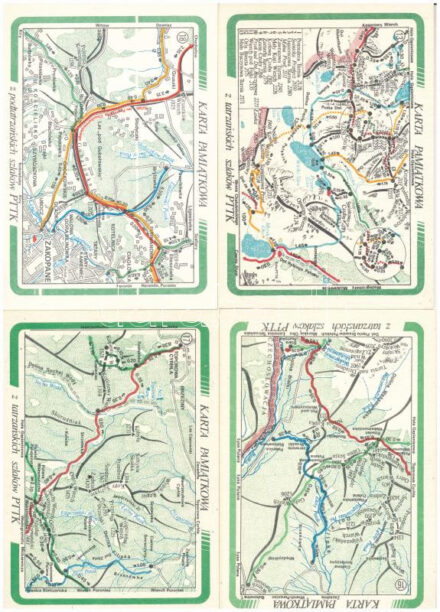 Karta Pamiatkowa - 18 db modern lengyel térképes képeslap a Tátrából / 18 modern Polish map postcards from Tatry