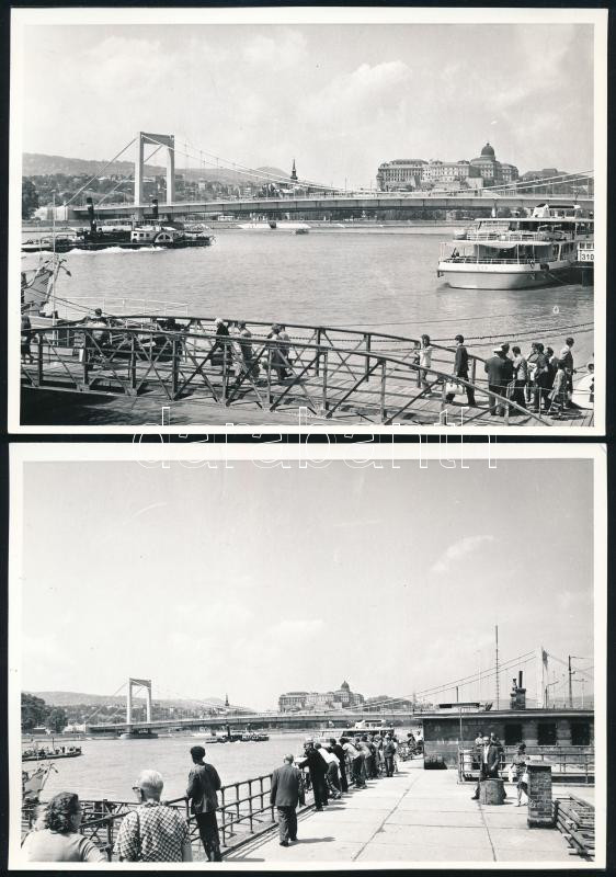 cca 1950-1970 Bp., FVV Ikarus 60T trolibusz, 2 db fotó + Dunai sétahajók az Erzsébet hídnál, 2 db fotó, 8,5x6 cm és 18x13 cm méretben - Image 2