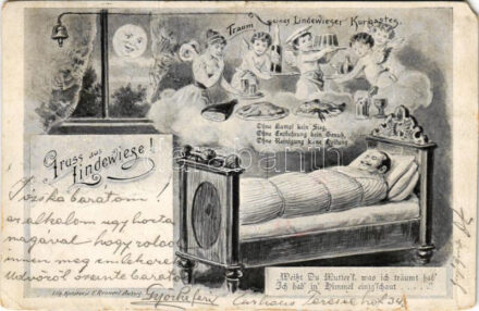 1903 Lipová-lázne, Lindewiese; Gruss aus... Traum eines Lindewieser Kurgastes / Dream of a spa guest. Art Nouveau (EM)