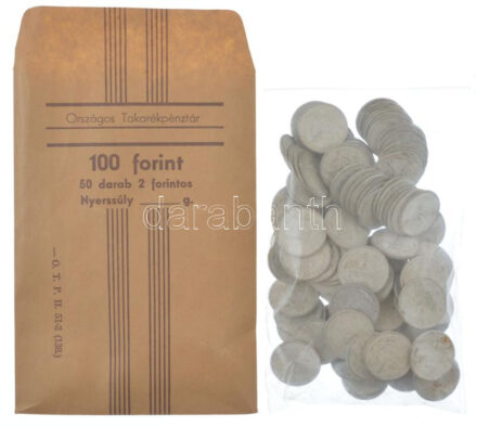 1941-1944. 1P Al (111x) 'Országos Takarékpénztár - 100 Forint, 50 darab 2 forintos' papírzacskóban, a zacskó bélyegzés nélkül T:F oxidáció, porózus Adamo P6.1