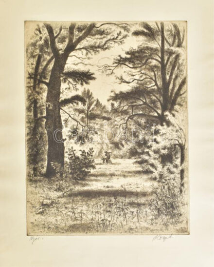 Komjáti-Wanyerka Gyula (1894-1958): Nyár. Rézkarc, papír, jelzett, 38x29 cm