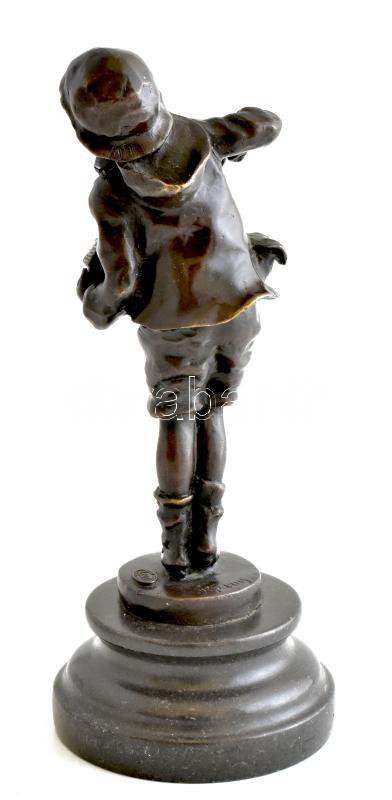 Demétre Haralamb Chiparus (utánöntés) román Art Deco szobrász: Harmonikás gyerek. Bronz, kőtalpon, Jelzett, m: 24 cm - Image 3