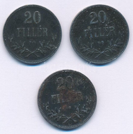 1916-1918. 20f Fe (3xklf) T:XF patina