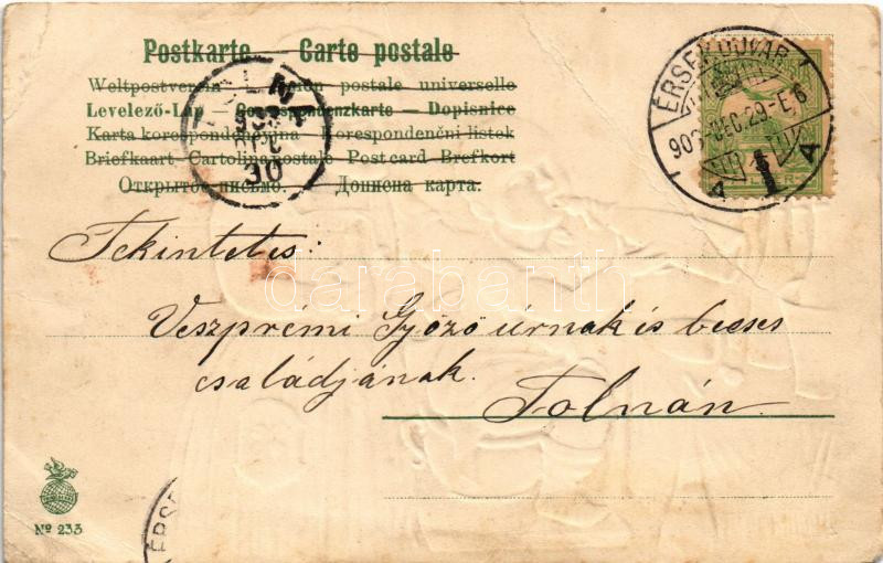 1903 Boldog Újévet! / New Year greeting art postcard, humour. Emb. litho (fa) - Image 2