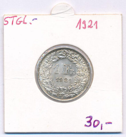 Svájc 1921B 1Fr Ag T:UNC,AU Switzerland 1921B 1 Franc Ag C:UNC,AU Krause KM#24