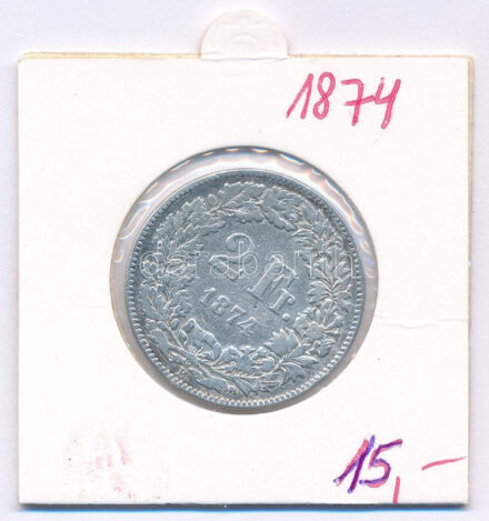 Svájc 1874B 2Fr Ag T:3 Switzerland 1874B 2 Francs AG C:F Krause Y#32