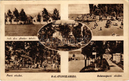 1943 Balatonszárszó, strand főbejárata, Soli deo gloria üdülő, part