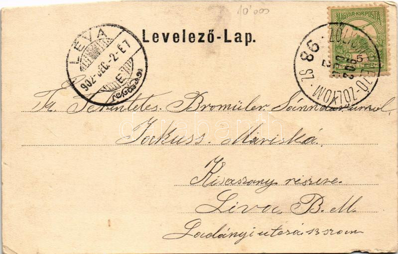 1902 Besztercebánya, Banská Bystrica; Fő tér, szökőkút, városháza, üzletek / main square, fountain, town hall, shops (b) - Image 2