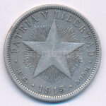 Kuba 1915. 40c Ag T:VF,F ph. Cuba 1915. 40 Centavos Ag C:VF,F edge error Krause KM#14.2