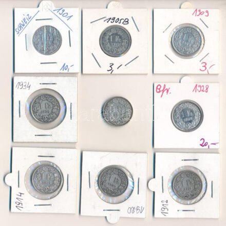 Svájc 1901B-1940B 1Fr Ag (9xklf) T:AU-F patina Switzerland 1901B-1940B 1 Francs Ag (9xdiff) C:AU-F patina Krause KM#24