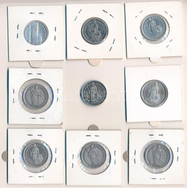 Svájc 1901B-1940B 1Fr Ag (9xklf) T:AU-F patina Switzerland 1901B-1940B 1 Francs Ag (9xdiff) C:AU-F patina Krause KM#24 - Image 2