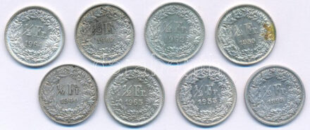 Svájc 1898B-1965B 1/2Fr Ag (8xklf) T:AU-F Switzerland 1898B -1965B 1/2 Franc Ag (8xdiff) C:AU-F Krause KM#23
