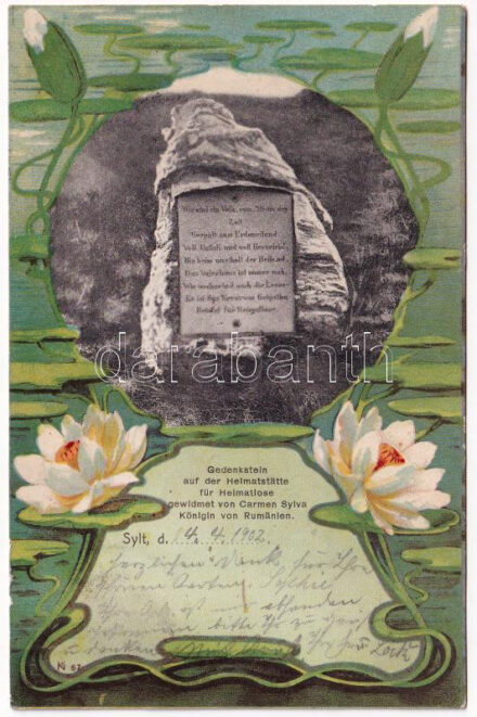 1902 Sylt, Gedenkstein auf der Heimatstätte für Heimatlose gewidmet von Carmen Sylva Königin von Rumänien / Erzsébet román királyné által felszentelt emlékkő / Memorial stone dedicated by Elisabeth of Wied first queen of Romania (Regina