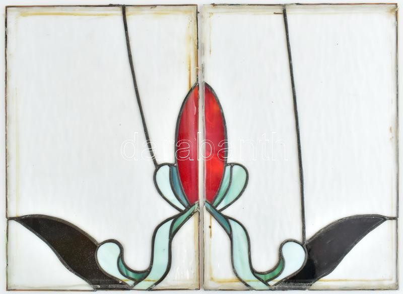 2 db ólomüveg. Kézzel festett, hibátlan. 26x38 cm