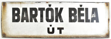 Bartó Béla út zománctábla, sérült, 20x59 cm