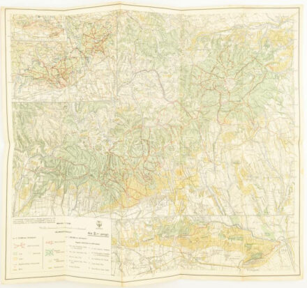 1929 A Mecsek-hegység, Kirándulók Térképe 20/a, 1:75 000, kiadja: Magyar Királyi Állami Térképészet, vászonra kasírozva, foltos, a széle rojtos, 47×55 cm