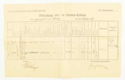1894 Gróf Károlyi Gyula fiának Graz-i gyalogsági kadétiskolai bizonyítványa