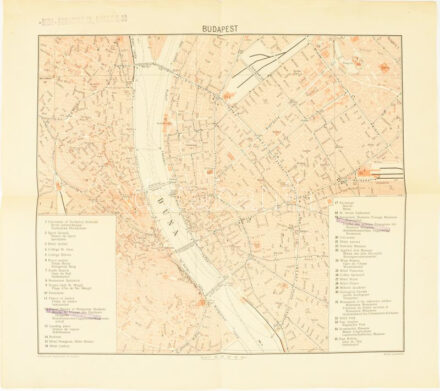 cca 1928 Budapest térkép, angol nyelvű feliratokkal, M. Kir. Állami Térképészet. Midi Budapest, Ráday u. 33 bélyegzővel. 31x36 cm.