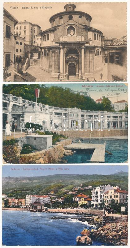 22 db RÉGI horvát város képeslap vegyes minőségben: Abbazia, Fiume, Crikvenica / 22 pre-1945 Croatian town-view postcards in mixed quality: Opatija, Rijeka, Cirkvenica
