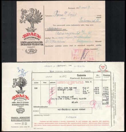 1946-1947 Braun Likőr- és Konyakgyár 2 db számlája