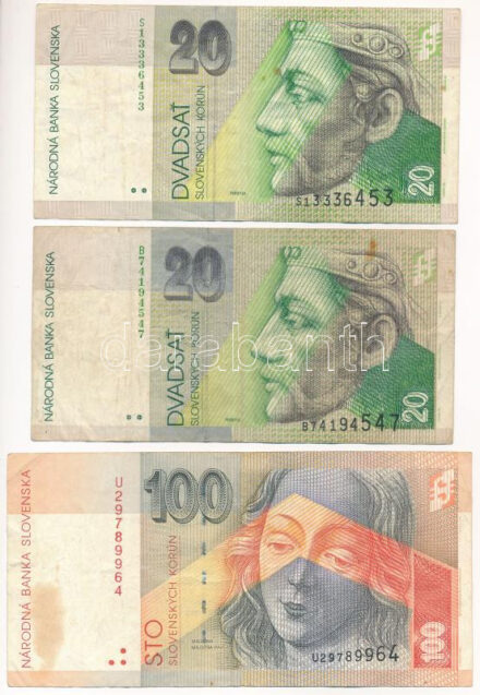 Szlovákia 1997. 20K + 2001. 20K + 2001. 100K T:F Slovakia 1997. 20 Korún + 2001. 20 Korún + 2001. 100 Korún C:F