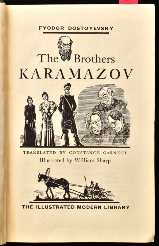 Fyodor Dostoyevsky: The Brothers Karamazov. Translated by Constane Garnett. Illustrated by William Sharp. The Illustrated Modern Library. New York, 1943., Random House. Angol nyelven. Kiadói kissé kopott félvászon-kötésben, kiadói kopott, - Image 3