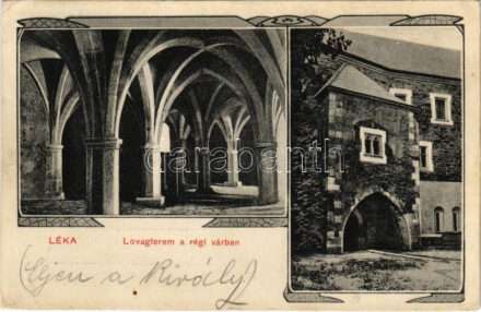 1912 Léka, Lockenhaus; Lovagterem a régi várban, Bejárat a lovagterembe. Kopfstein Mór kiadása / castle, interior. Art Nouveau (EK)