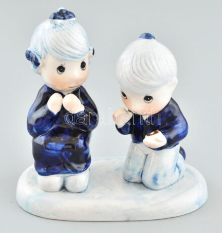 Delft gyermekpár figura, jelzéssel, hibátlan, m: 15 cm
