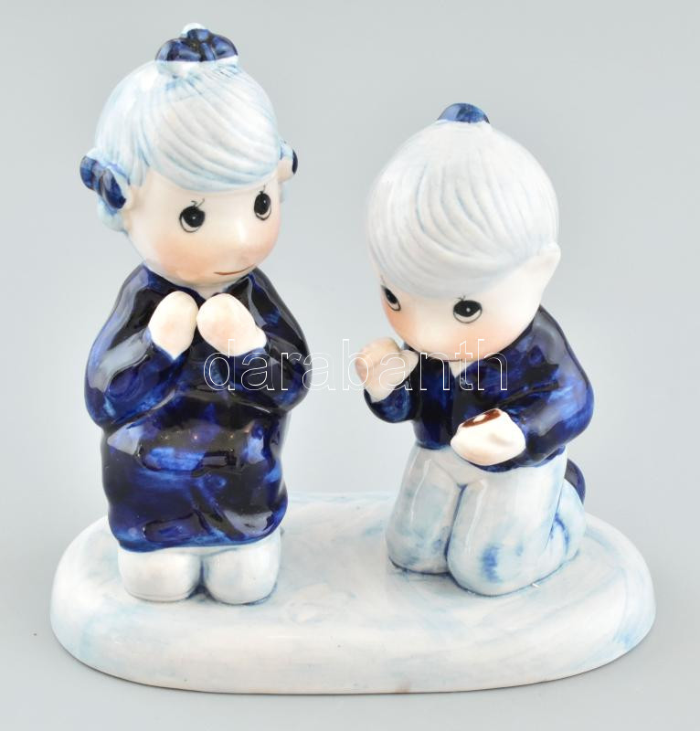 Delft gyermekpár figura, jelzéssel, hibátlan, m: 15 cm