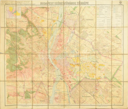 1927 Budapest székesfőváros térképe, 1: 25.000, Bp., M. Kir. Állami Térképészet, vászonra kasírozva, kis szakadásokkal, ceruzás bejegyzésekkel, 84x95 cm