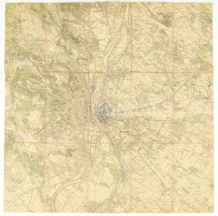 cca 1910 Budapest és környéke térképe, 1:75,000,vászonra kasírozva, 51x51 cm