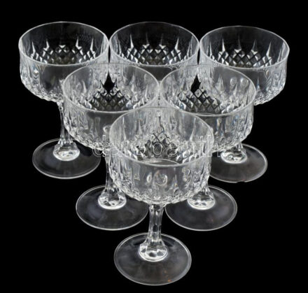6 db talpas pezsgős kristály pohár, hibátlan, m: 14 cm