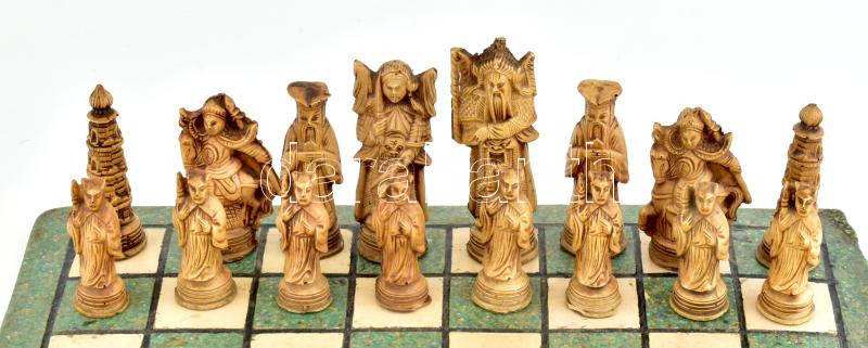 Sakk készlet, műkő, teljes, sérülésekkel, tábla: 38x38 cm - Image 3