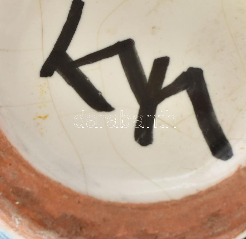 Kerezsi Gyöngyi (1943-): Retro kerámia váza. Kézzel festett, jelzett, kopással m: 31 cm - Image 2