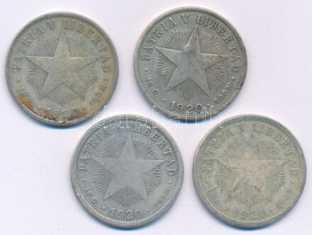 Kuba 1920. 40c Ag (4x) T:F,VG patina Cuba 1920. 40 Centavos Ag (4x) C:F,VG patina Krause KM#14.1