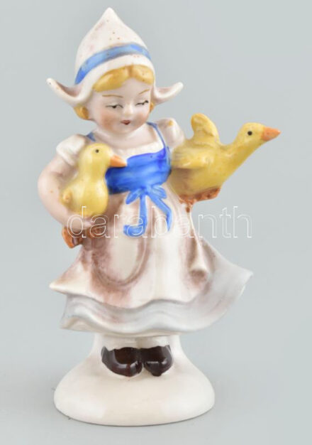 Lippelsdorf porcelán kislány kacsával figura, jelzéssel, hibátlan, m: 11,5 cm