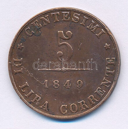 Olasz Államok / Velence / 1849ZV 5c Cu T:XF,VF patina, ph, karc Italian States / Venice / 1849ZV 5 Centesimi Cu C:XF,VF patina, edge error, scratch Krause KM#809