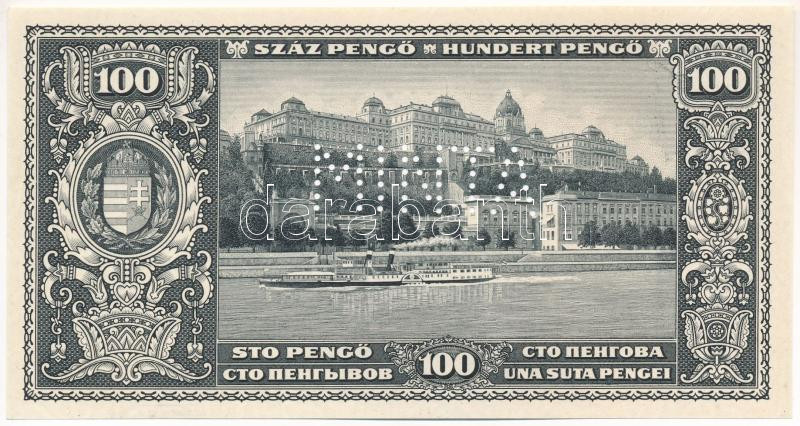 1926. 100P hátlapi fekte nyomat, 'MINTA' perforációval, makkos-tölgyleveles vízjellel T:UNC Adamo P16