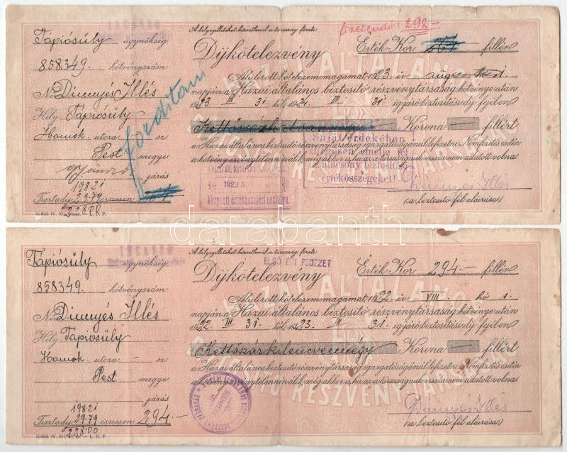 1922-1936. 7db-os váltó tétel, mind kitöltött, bélyegzésekkel néhány darabon illetékbélyegek T:F