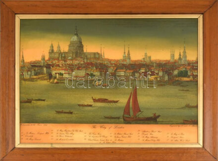 London, régi metszet után készített üvegkép, fakeretben. Kopásnyomokkal. 45x56 cm