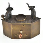 Réz asztali óra elefánt figurákkal, nincs kipróbálva, hiányos, jelzéssel, m: 10,5 cm - Image 3