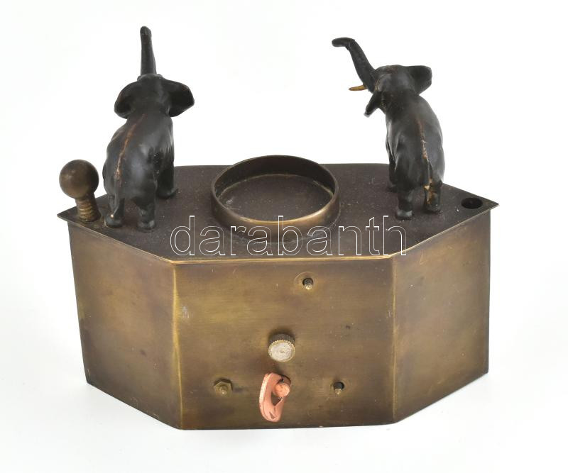 Réz asztali óra elefánt figurákkal, nincs kipróbálva, hiányos, jelzéssel, m: 10,5 cm - Image 3