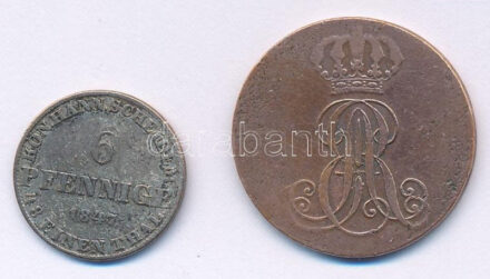 Német Államok / Hannover 1845A 2pf Cu + 1847B 6pf Ag T:XF,VF German States / Hannover 1845A 2 Pfennige Cu + 1847B 6 Pfennige Ag C:XF,VF