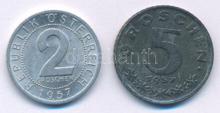 Ausztria 1957. 2gr Al + 5gr Zn T:AU Austria 1957. 2 Groschen Al + 5 Groschen Zn C:AU