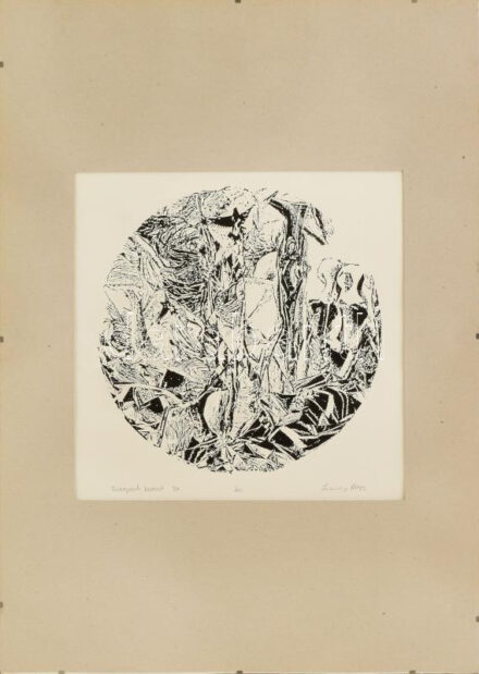 Zimányi Alajos (1944?-): Tiszaparti kereszt, 1997. Nyomat, tus, papír, jelzett. d: 25 cm. Paszpartuban.