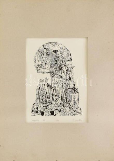 Zimányi Alajos (1944?-): Nagypéntek, 1997. Nyomat, tus, papír, jelzett. 27x18 cm. Paszpartuban.
