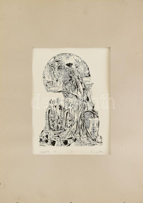 Zimányi Alajos (1944?-): Nagypéntek, 1997. Nyomat, tus, papír, jelzett. 27x18 cm. Paszpartuban.