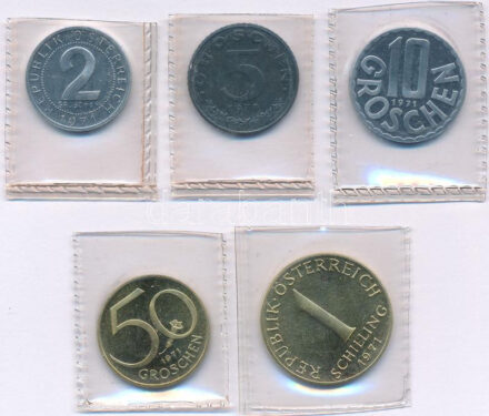 Ausztria 1971. 2gr-1Sch (5xklf) T:AU,AU (PP) Austria 1971. 2 Groschen - 1 Schilling (5xdiff) C:AU,AU (PP)