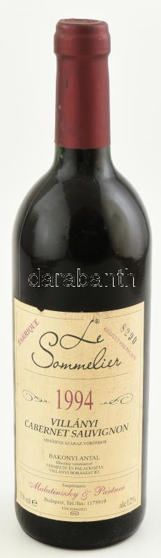 1994 Villányi Borászat Rt. Cabernet Sauvignon Barrique 1994, Le Sommelier, számozott (8290./9500), bontatlan palack száraz vörösbor, pincében szakszerűen tárolt, 12%, 0,75l.