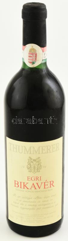 1994 Thummerer Egri Bikavér, bontatlan palack száraz vörösbor, pincében szakszerűen tárolt, 12%, 0,75l.